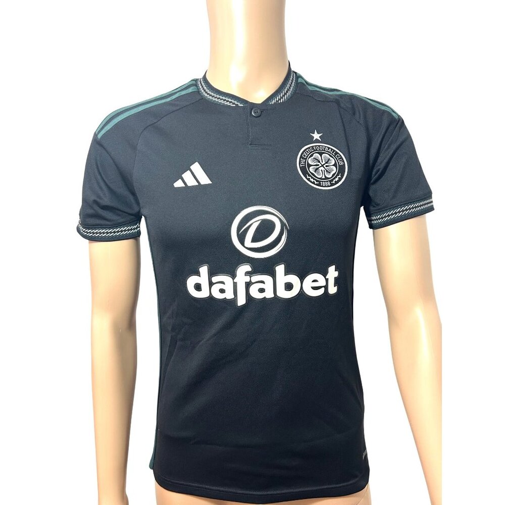 Adidas Celtic Football Club Men Soccer Jersey XS Black Green White Slim Button